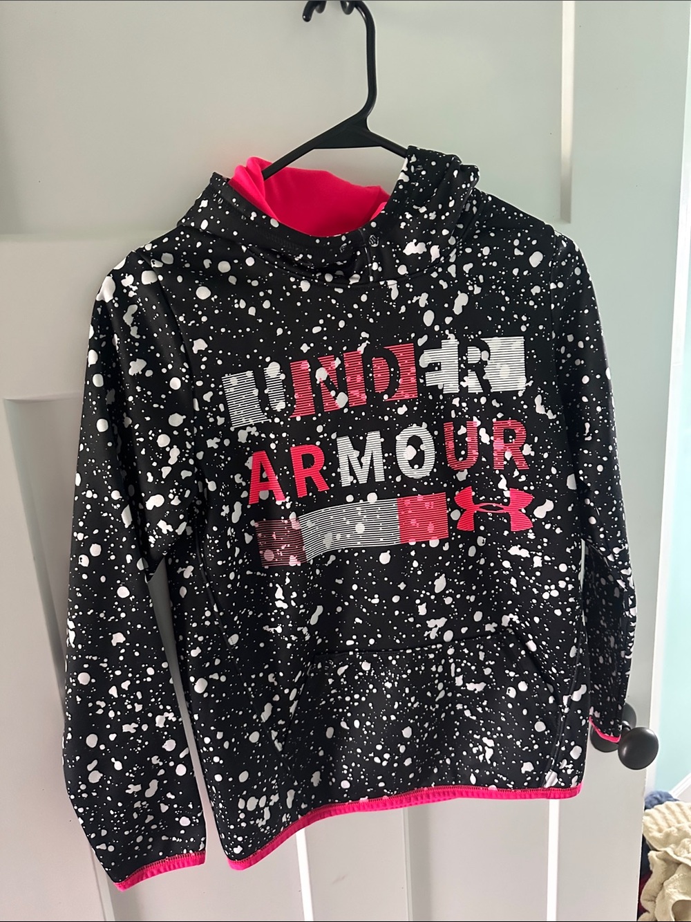Under Armour Black Hoodie with Hot Pink Accents & Splatter Print